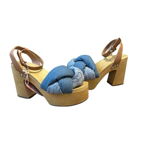 Sam & Libby Cassandra Denim Indigo Blue and Tan Platform Sandals Size: 8… - Picture 3 of 8